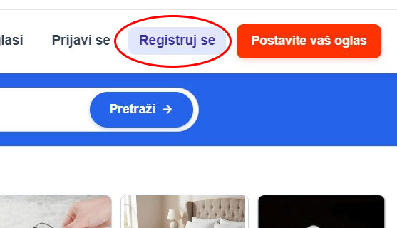Dugme Registruj se u vrhu stranice