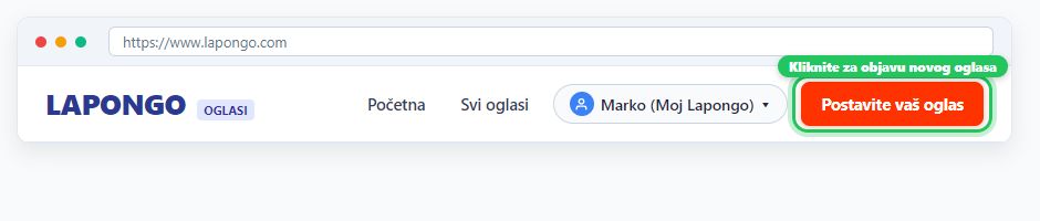 Dugme Postavite vaš oglas u meniju