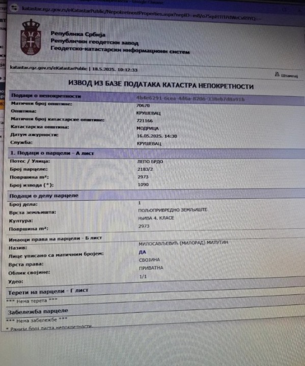 Prodajem plac Modrica-Krusevac